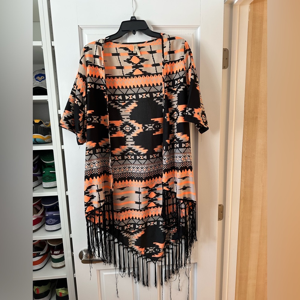 Live 4 Truth Orange and Black Patterned Kimono